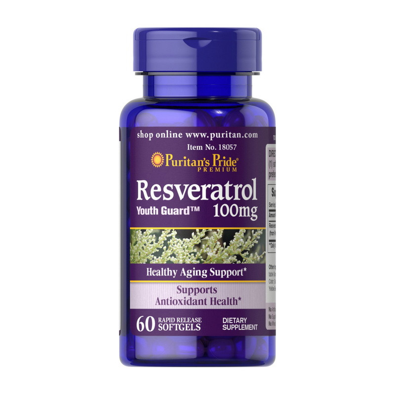 Ресвератрол Puritan's Pride Resveratrol 100 mg	60 softgels, фото 1