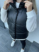 Современная женская жилетка из матовой эко-кожи Черный