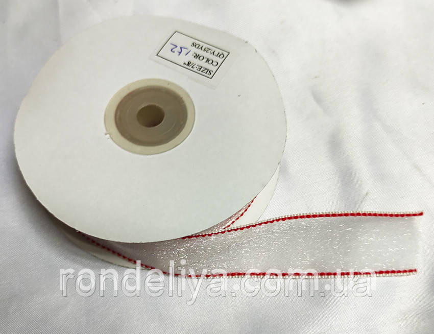 Стрічки органза з кольоровою ниткою по краю Колір червоний 23 мм 23 м, фото 1