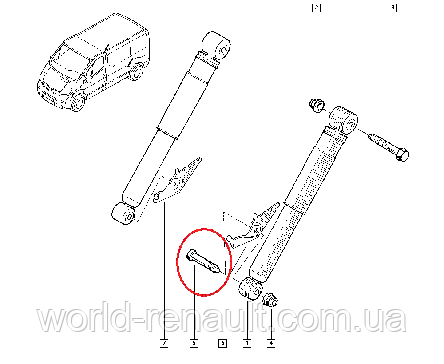 Renault (Original) 7703602216 — Болт кріплення заднього амортизатора на Рено Трафік II з 2001 р., фото 2