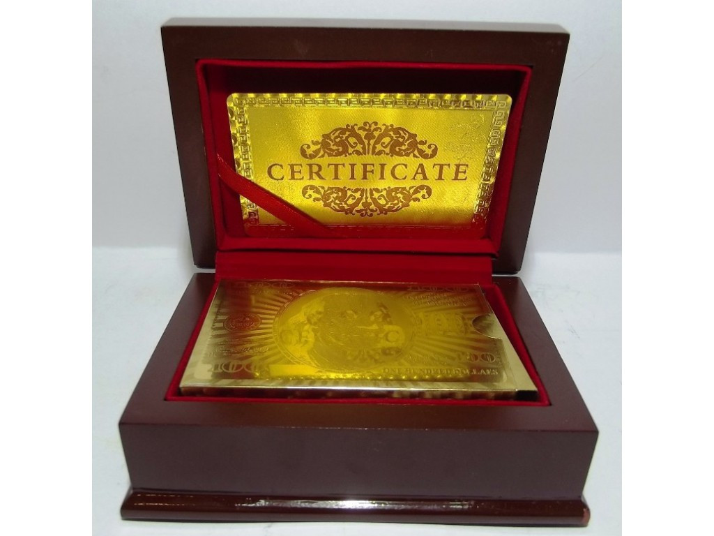 Карты в подарочном сундучке - 100 $ пластик, цвет :золото, фото 1