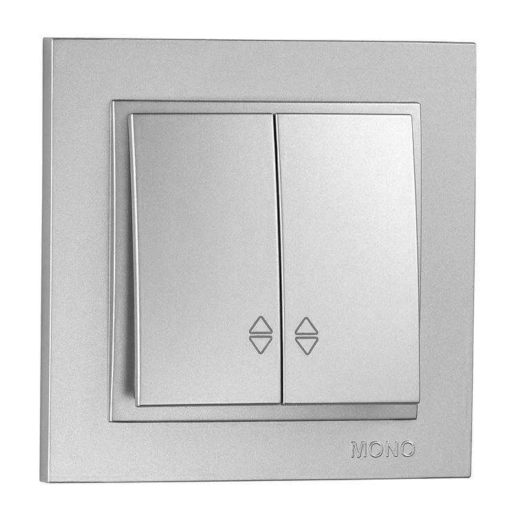 Вимикач 2 клав. прохідний DESPINA  СРІБЛЯСТИЙ (арт. 102-212123-111), фото 1