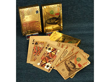 Пластикові гральні карти для покеру, золоті 2 вида (Доллар - Евро)
