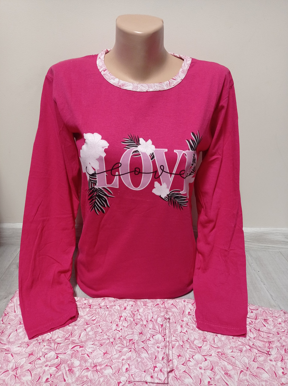 Піжама підліток для дівчини Туреччина Кохання 12-14 років довгий рукав і штани 100% бавовна рожева