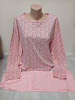 Пижама женская Турция батал 46-50 размеры клетка хлопок длинный рукав и штаны розовая