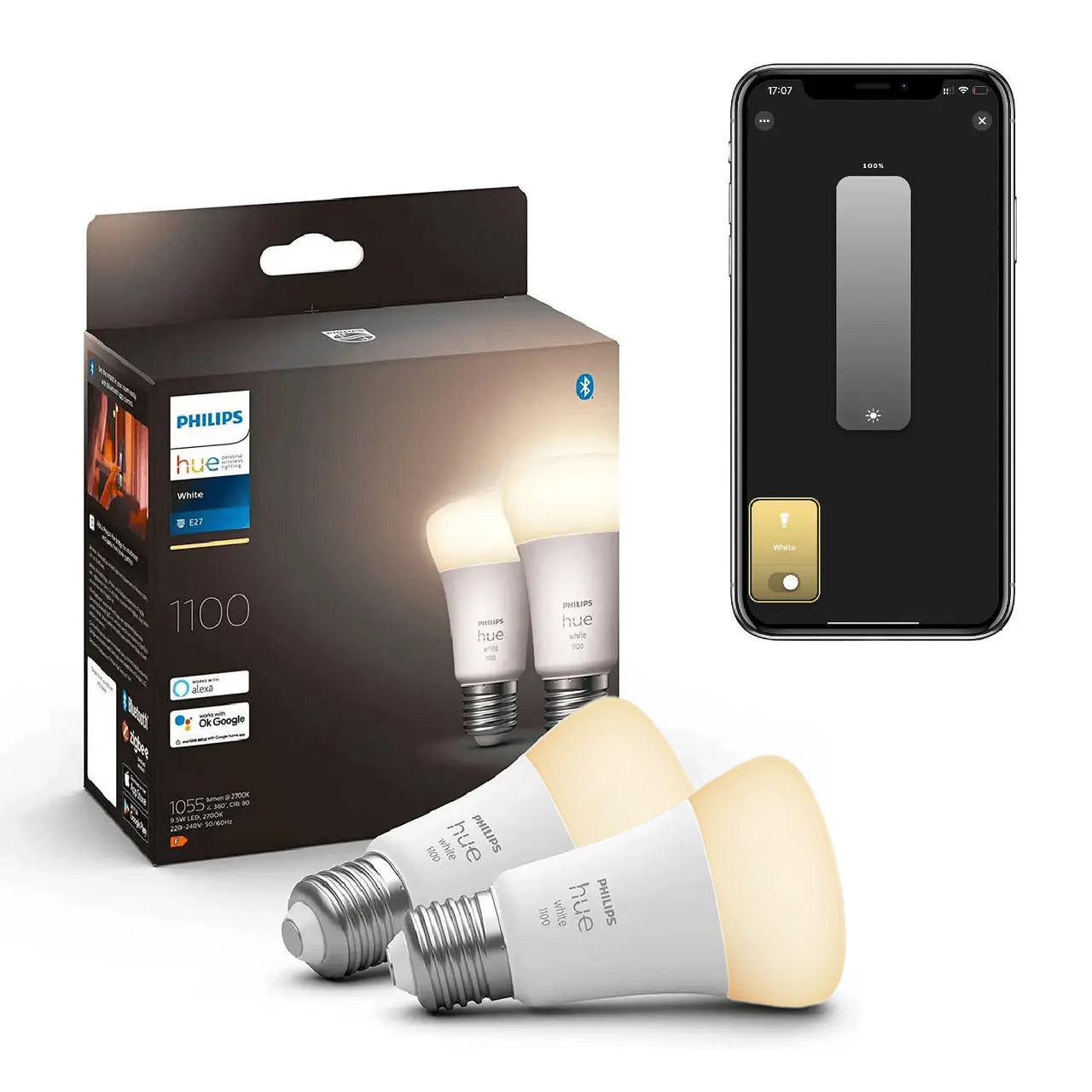 Розумні LED лампочки Philips Hue E27 White 1100лм 75Вт 9.5W, ZigBee, Bluetooth, Apple HomeKit, 2шт., фото 1