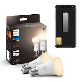 Розумні LED лампочки Philips Hue E27 White 1100лм 75Вт 9.5W, ZigBee, Bluetooth, Apple HomeKit, 2шт.