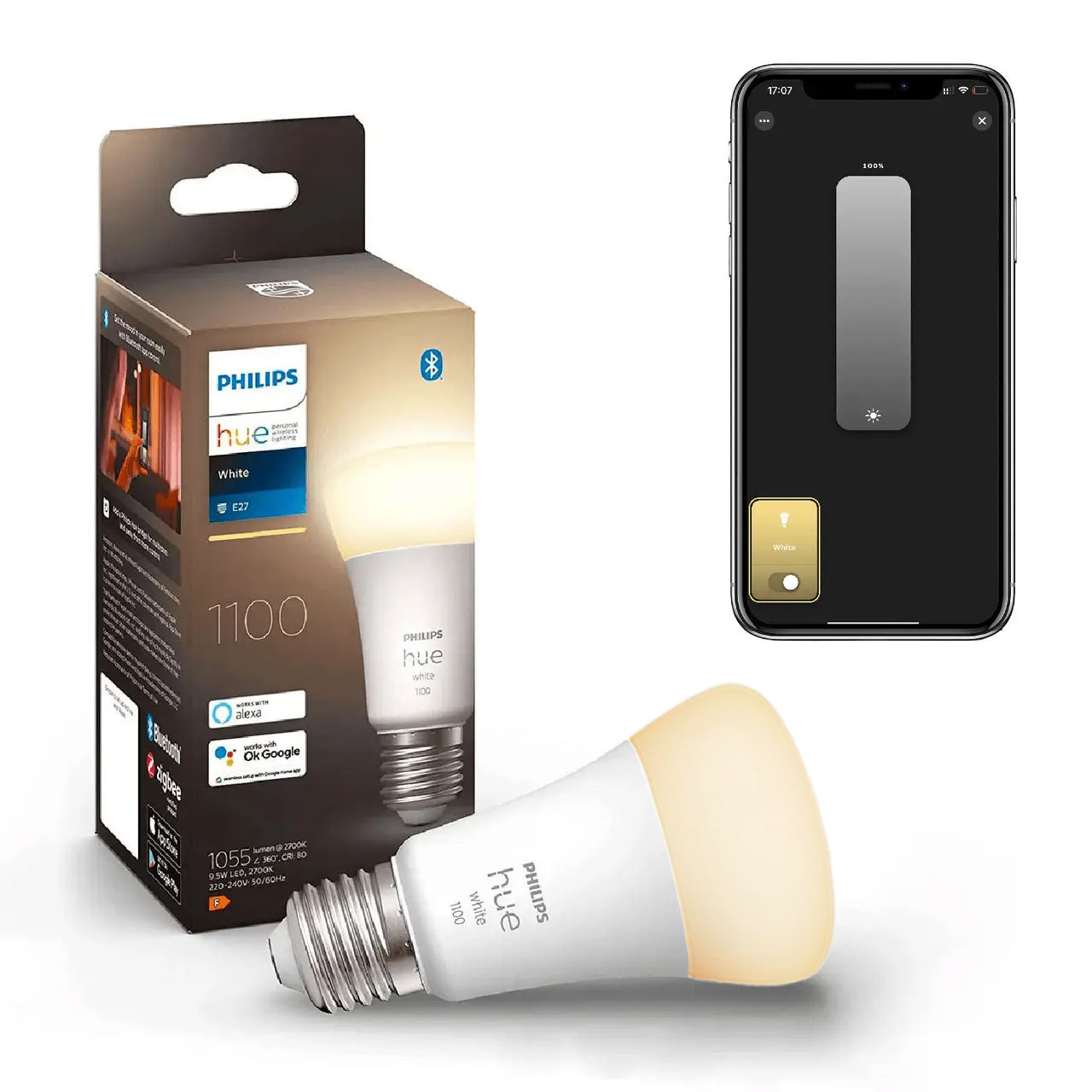 Розумна LED лампочка Philips Hue E27 White 1100лм 75Вт 9.5W, ZigBee, Bluetooth, Apple HomeKit