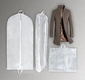 Чохол білого кольору для об'ємних речей 60*130*10 см. Для зберігання та пакування одягу на блискавці флізеліновий