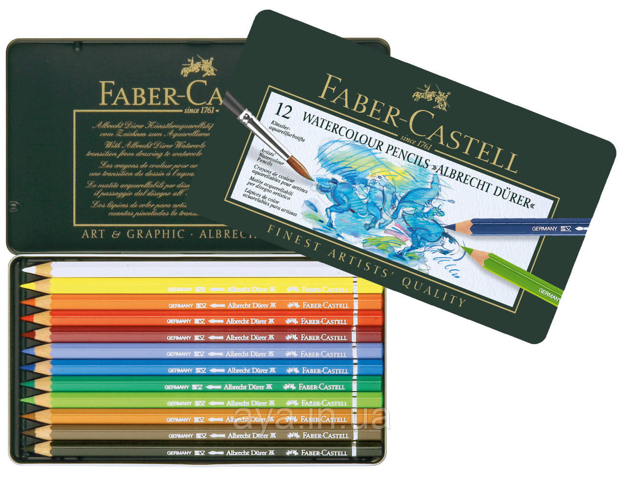 Набір акварельних олівців Faber-Castell Albrecht Дюрера 12 кольорів в металевій коробці, 117512