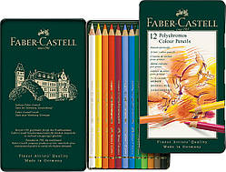 Олівці кольорові художні Faber-Castell POLYCHROMOS 12 кольорів в металевій коробці, 110012