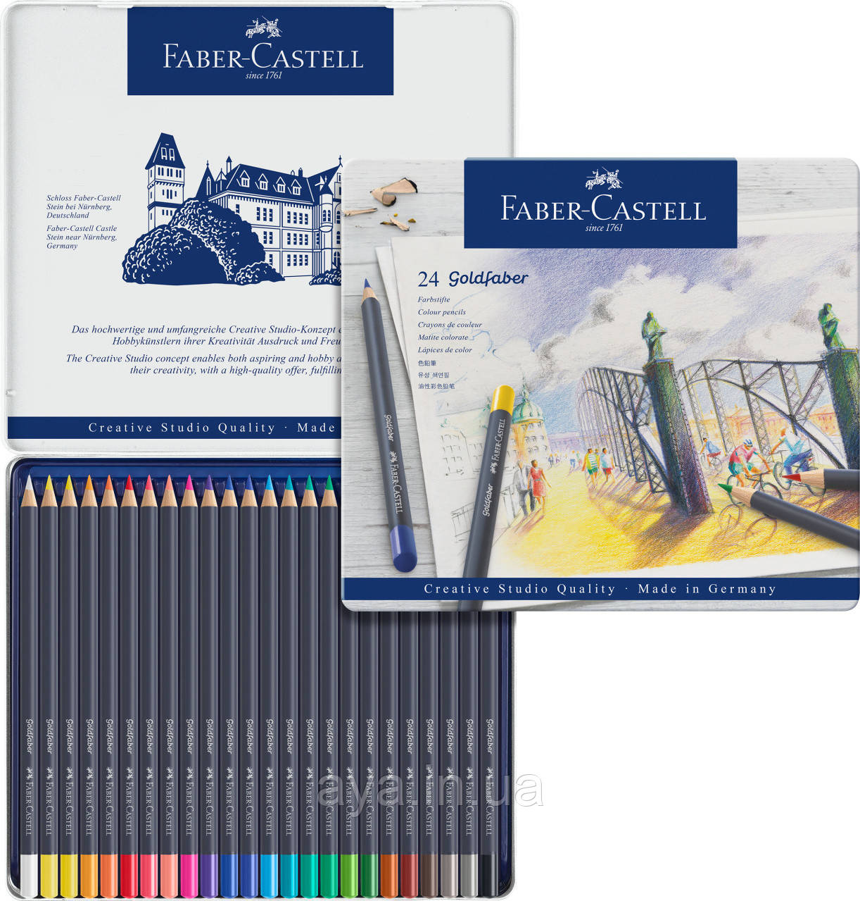 Набір кольорових олівців Faber-Castell Goldfaber 24 кольору, в металевій коробці, 114724