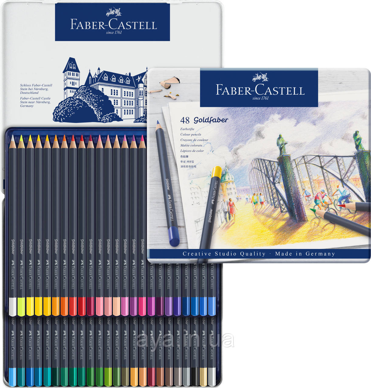 Набір кольорових олівців Faber-Castell Goldfaber 48 кольорів в металевій коробці, 114748