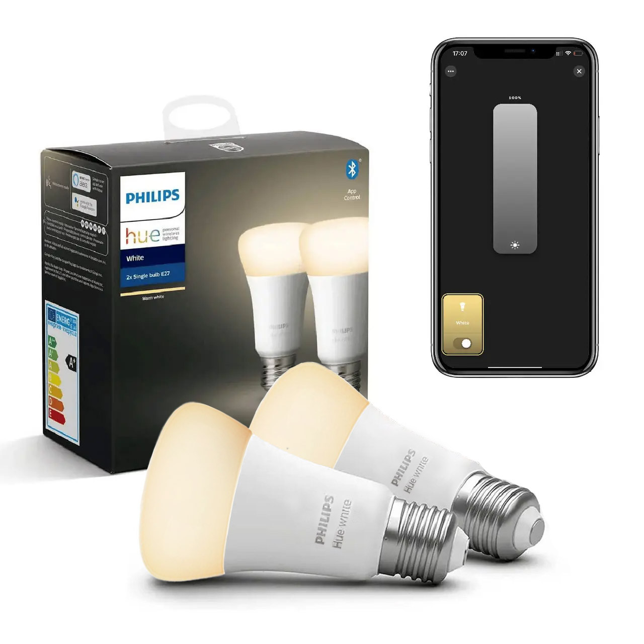 Розумні LED лампочки Philips Hue E27 White 800лм 60Вт 9W, ZigBee, Bluetooth, Apple HomeKit, 2 шт.