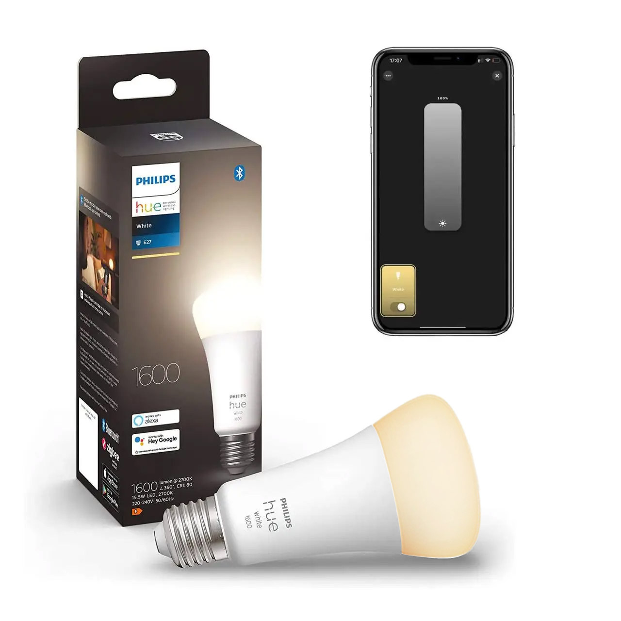 Розумна LED лампочка Philips Hue E27 White 1600лм 100Вт 15.5W, ZigBee, Bluetooth, Apple HomeKit