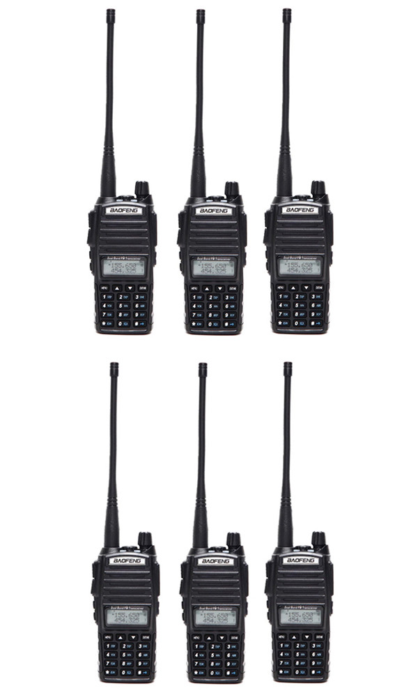 6 шт. Комплект рацій портативних Baofeng UV-82 UP 8 Вт батарея 1800 мА·год Black