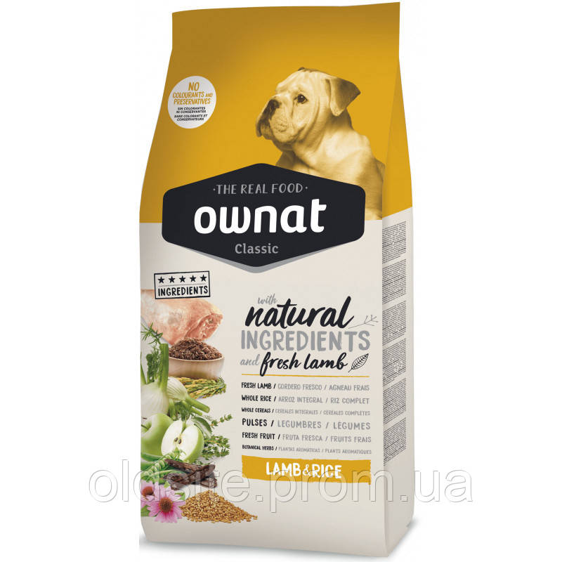 Корм Ownat Classic Dog Adult Lamb & Rice сухий повнораціонний зі свіжим м'ясом ягняти та рисом для дорослих собак із проблемами