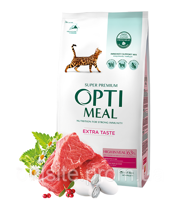 Корм Optimeal Adult Cat High in Veal сухий повнораціонний для дорослих котів з високим вмістом телятини 1.5 кг