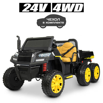 Дитячий електромобіль Джип Bambi M 4285EBLR-6(24V) двомісний із причепом Жовтий, фото 1
