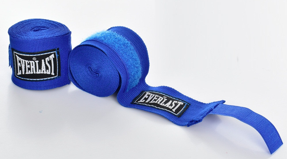 Бинти боксерські Everlast, 3 м, бавовна, нейлон, трохи еластичні, різн. кольори синій