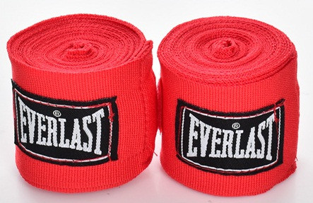 Бинти боксерські Everlast, 3 м, бавовна, нейлон, трохи еластичні, різн. кольори Червоний