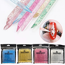 Палички багаторазові двосторонні 10см. 100 шт/уп. Дизайнер для манікюру пластикові Рожевий