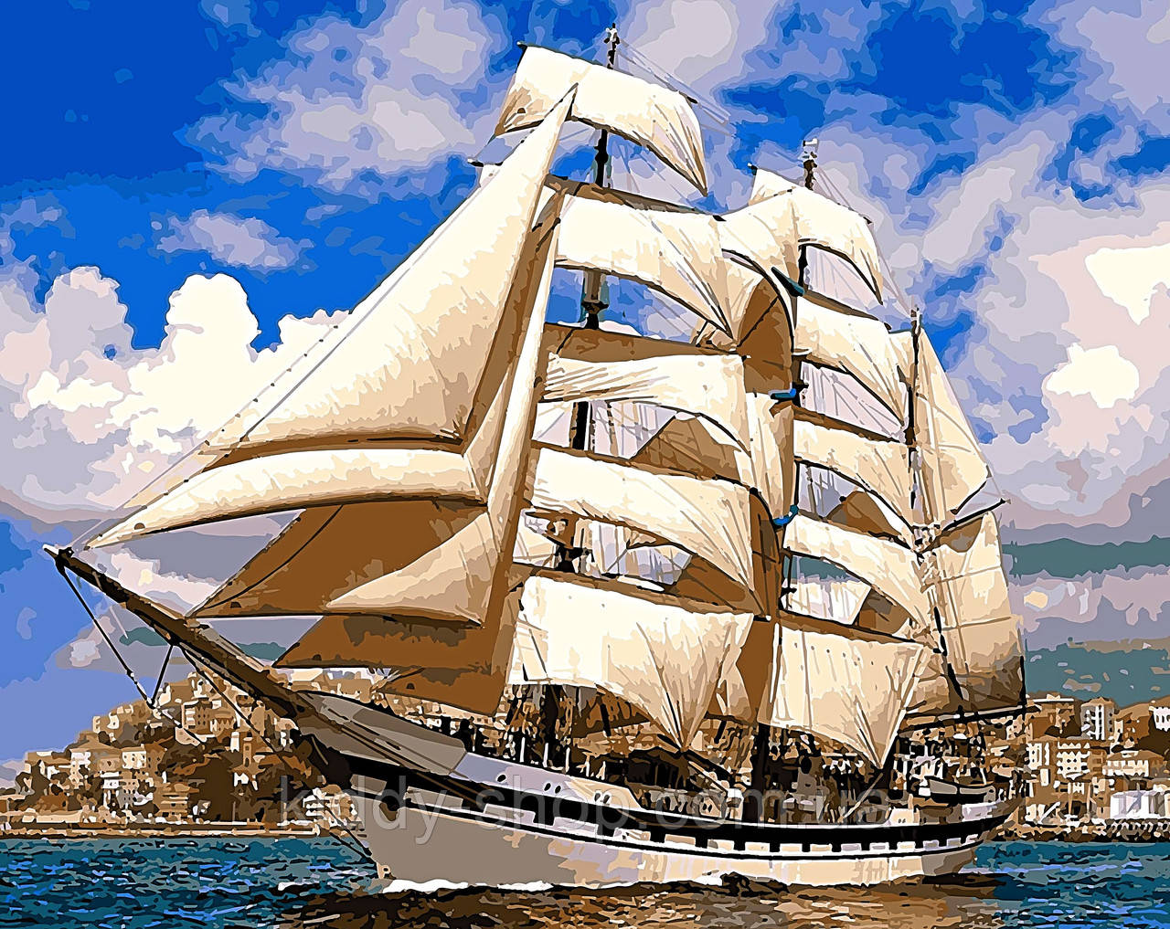 Діамантова вишивка. Картина на підрамнику "Білі вітрила", 40х50см, квадратні стрази, фото 1