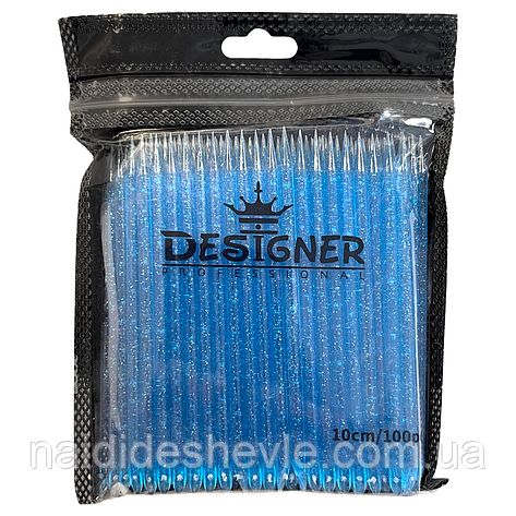 Двосторонні пластикові багаторазові палички Дизайнер Професіонал для нігтів 10 см, 100 шт./уп. Синій, фото 2