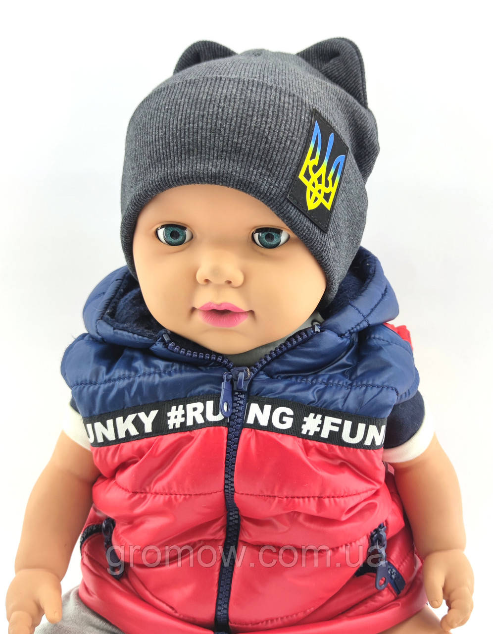 Шапка дитяча трикотажна подвійна для новонароджених головні убори графіт (ШД250), фото 1