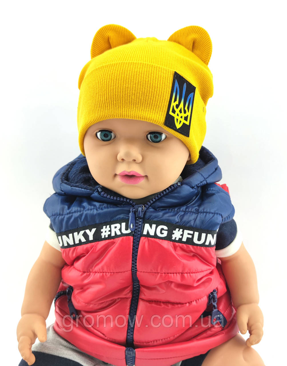 Шапка дитяча трикотажна подвійна для новонароджених головні убори гірчичний (ШД254), фото 1