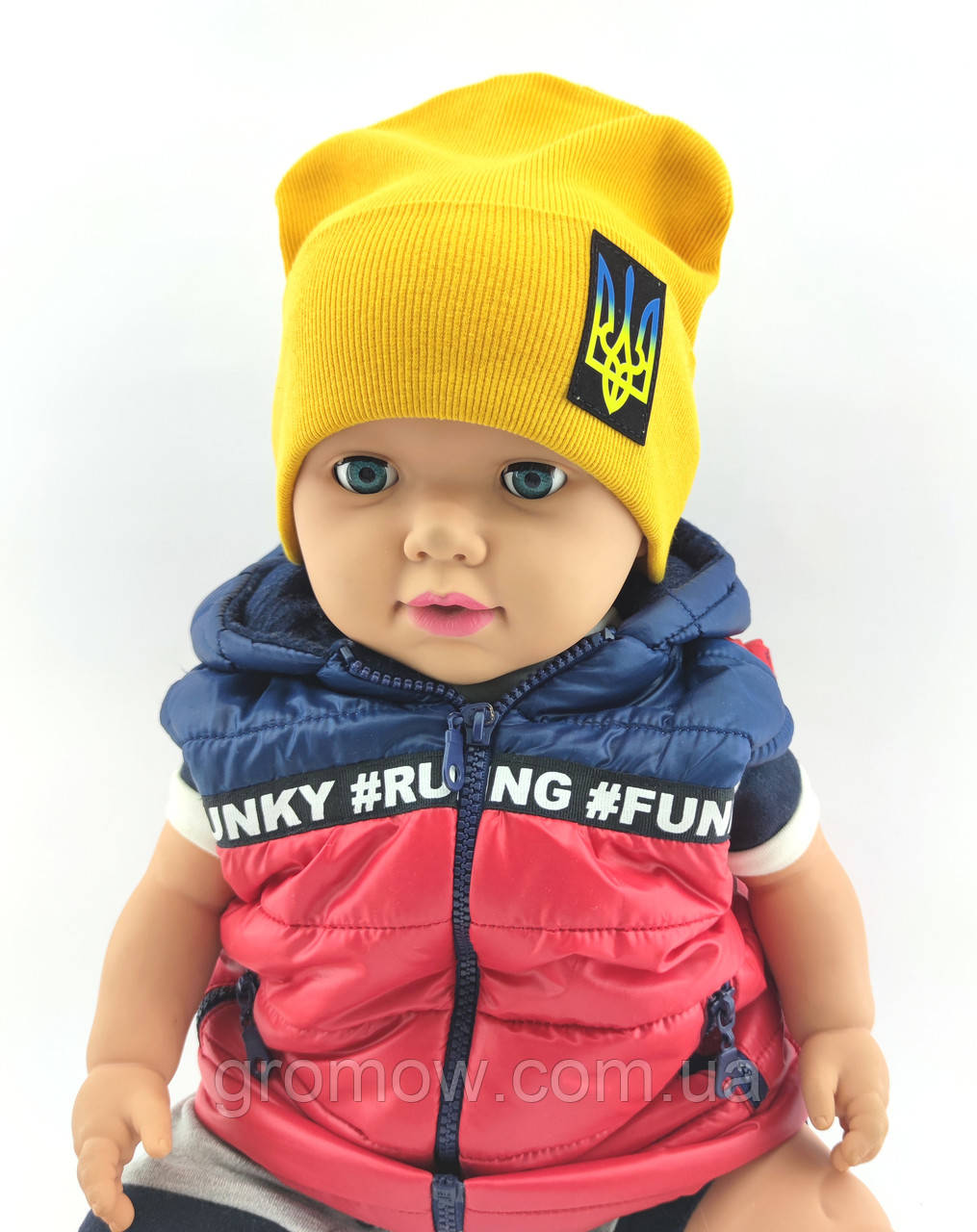 Шапка дитяча трикотажна подвійна демісезонна дитячі головні убори гірчичний (ШД255), фото 1