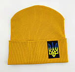 Шапка дитяча трикотажна подвійна демісезонна дитячі головні убори гірчичний (ШД255), фото 2
