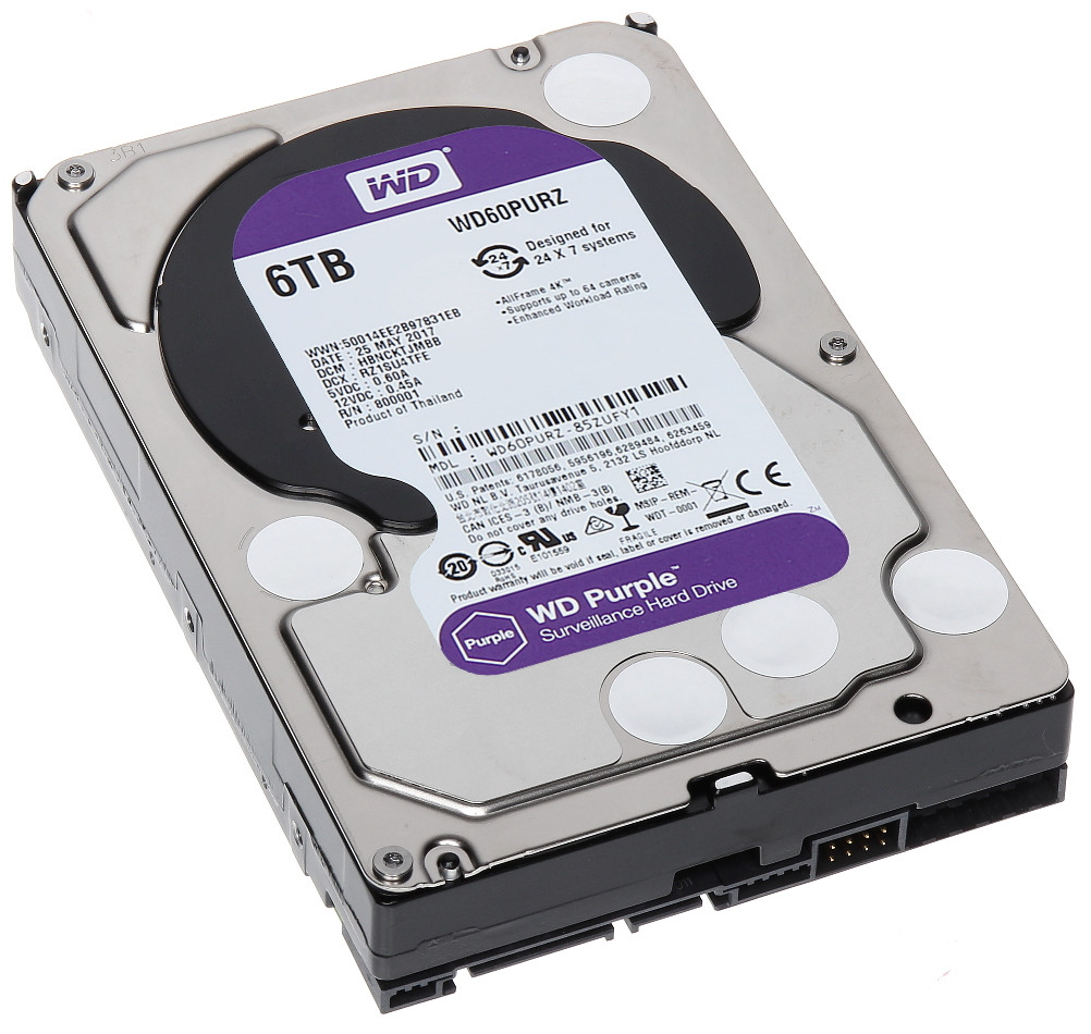 Жёсткий диск 3.5" SATA III 6TB Western Digital Purple WD60PURZ 5400rpm 64MB новый - фото 2 - id-p1670353414