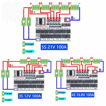 Плата захисту BMS Li io Li Po 3s 4s 12v 16.8v 21V 100A балансир універсальний Li ion Li Po контролер заряджання 5S 21V