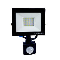 Світлодіодний герметичний LED прожектор з датчиком руху 30Вт 6500К 2700Лм IP65 Чорний, вуличний