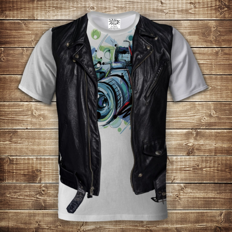 Футболка з 3D принтом 2в1 футболка + жилет Фотоапарат Фотограф Дорослі і дитячі розміри ВСІ Розміри, фото 1