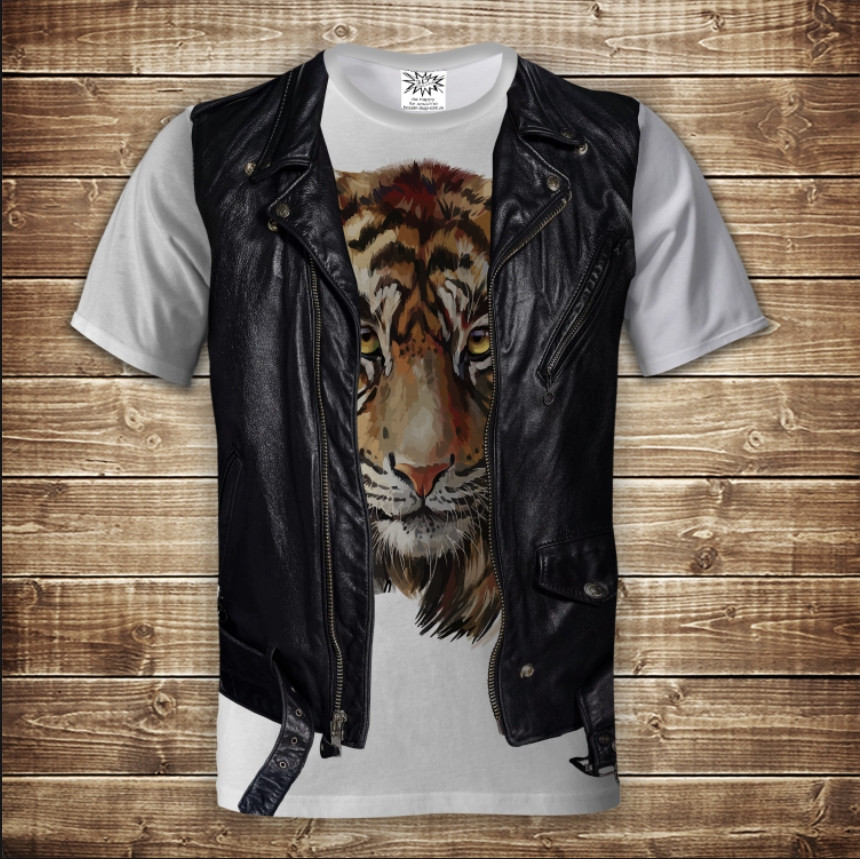 Футболка з 3D принтом 2в1 футболка + жилет Тигр Дорослі і дитячі розміри ВСІ Розміри, фото 1