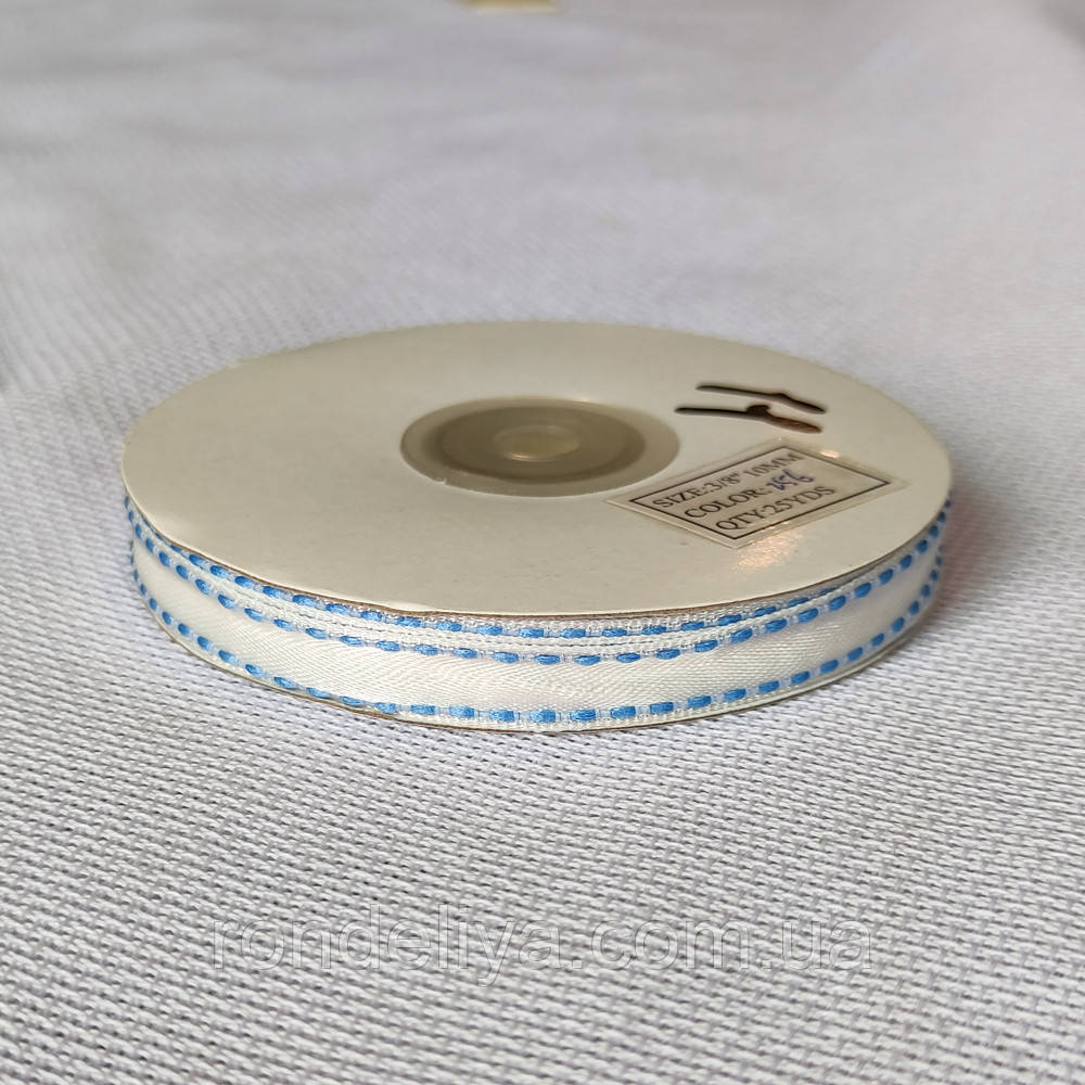 Стрічка атлас з люриксом по краю 1 см 23 м синя, фото 1
