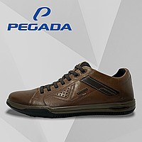 Мужские осенние кроссовки Pegada коричневые кожаные на резинке осень/весна деми сезон 118107-03 44