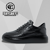 Женские кожаные кроссовки Stepter (Украина) черные со шнуровкой осень/весна деми 8044