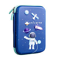 3D Пенал шкільний для хлопчика великий на 3 відділення Космос синій (GS-63759)