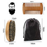 Набір для бороди 3в1 щітка зі щетини кабана/дерев'яний гребінець/сумка для зберігання (GS-63584), фото 4