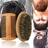 Набір для бороди 3в1 щітка зі щетини кабана/дерев'яний гребінець/сумка для зберігання (GS-63584), фото 9