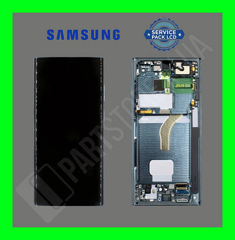Дисплей Samsung S908 Green S22 Ultra (GH82-27489D) сервісний оригінал у складі з рамкою, фото 2