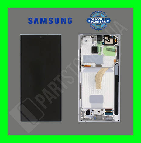 Дисплей Samsung S908 White S22 Ultra (GH82-27489C) сервісний оригінал у складі з рамкою, фото 2