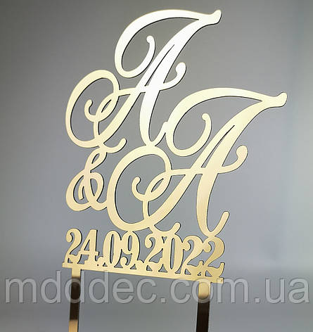 Дзеркальний Весільний топер, Топер з ініціалами молодіжний АА, фото 1