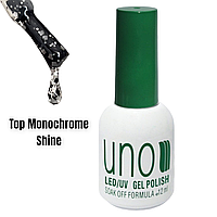 Топовое покрытие Top Monochrome Shine для гель лака c чёрными и серебренными частичками, 12 мл.