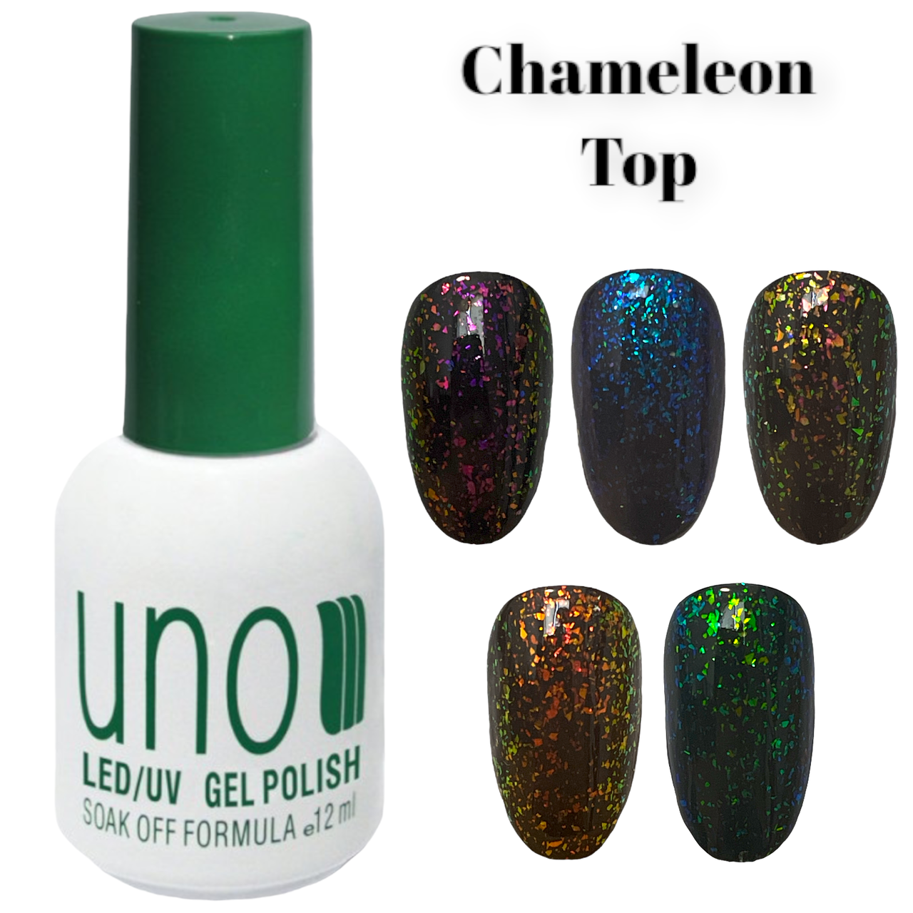 Топове покриття Chameleon Top (з пластівцями Єдиноріг) для гель лаку без липкого шару, 12 мл.