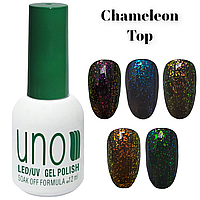 Топовое покрытие Chameleon Top (с хлопьями Единорог) для гель лака без липкого слоя, 12 мл.