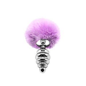 Металева анальна пробка Кролячий хвостик Alive Fluffly Twist Plug M Purple